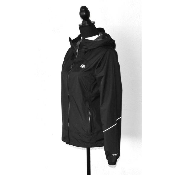 A8 NEW OUTDOOR RESEARCH OR Black Nylon W Helium Hooded Rain Jacket Size XS $250 - Picture 3 of 10